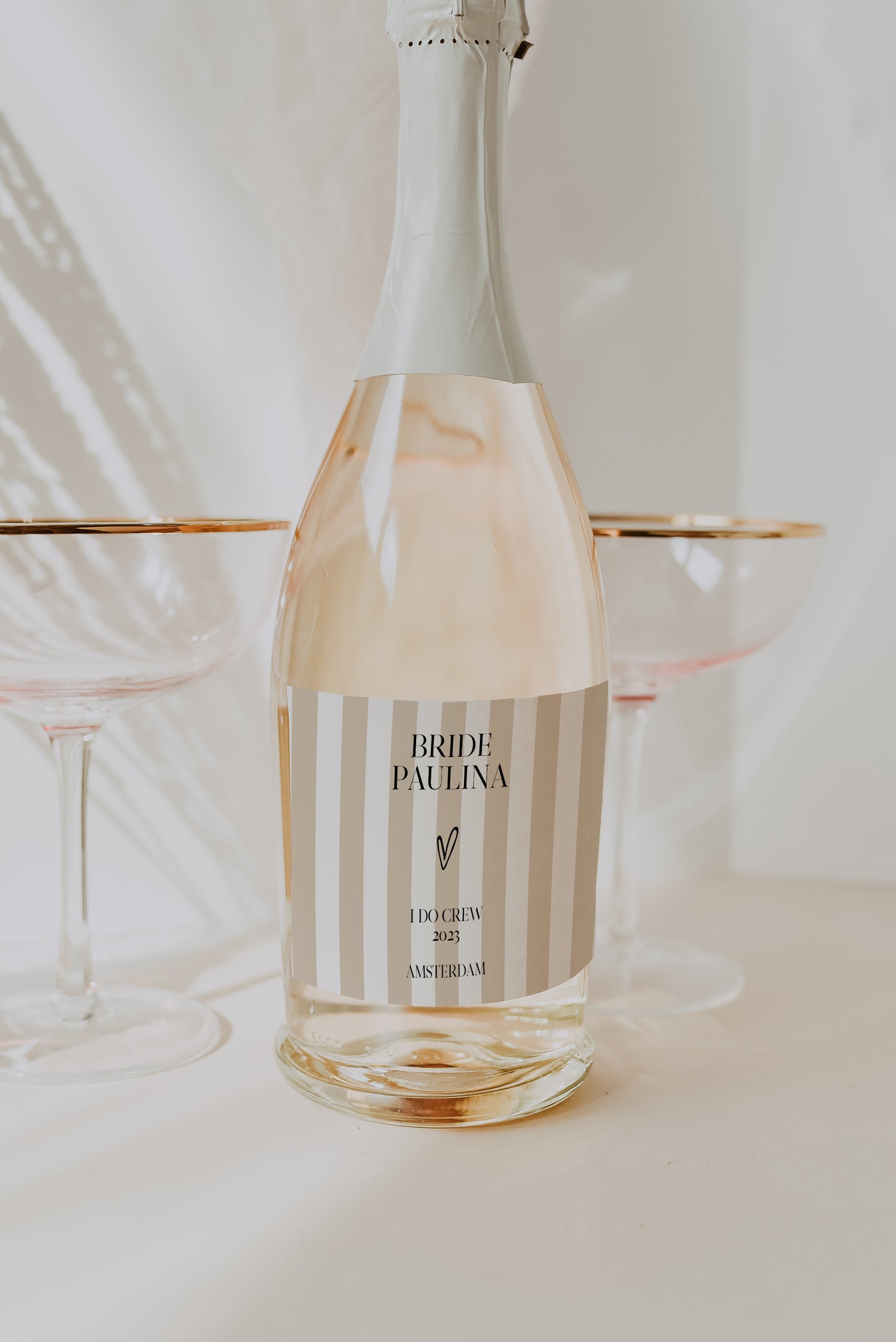 Weinflaschen Labels - Gestreift beige weiss