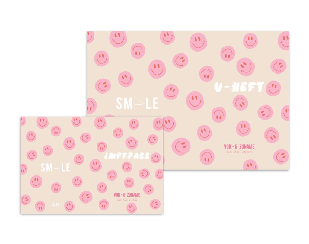 U-Heft & Impfpasshülle - Smileys pink beige