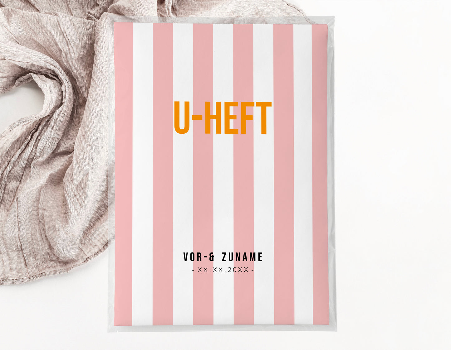 U-Heft & Impfpasshülle - Gestreift rosa weiss