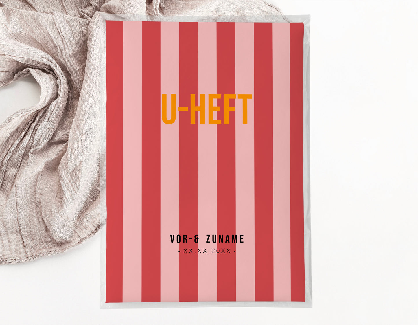 U-Heft & Impfpasshülle - Gestreift rosa rot