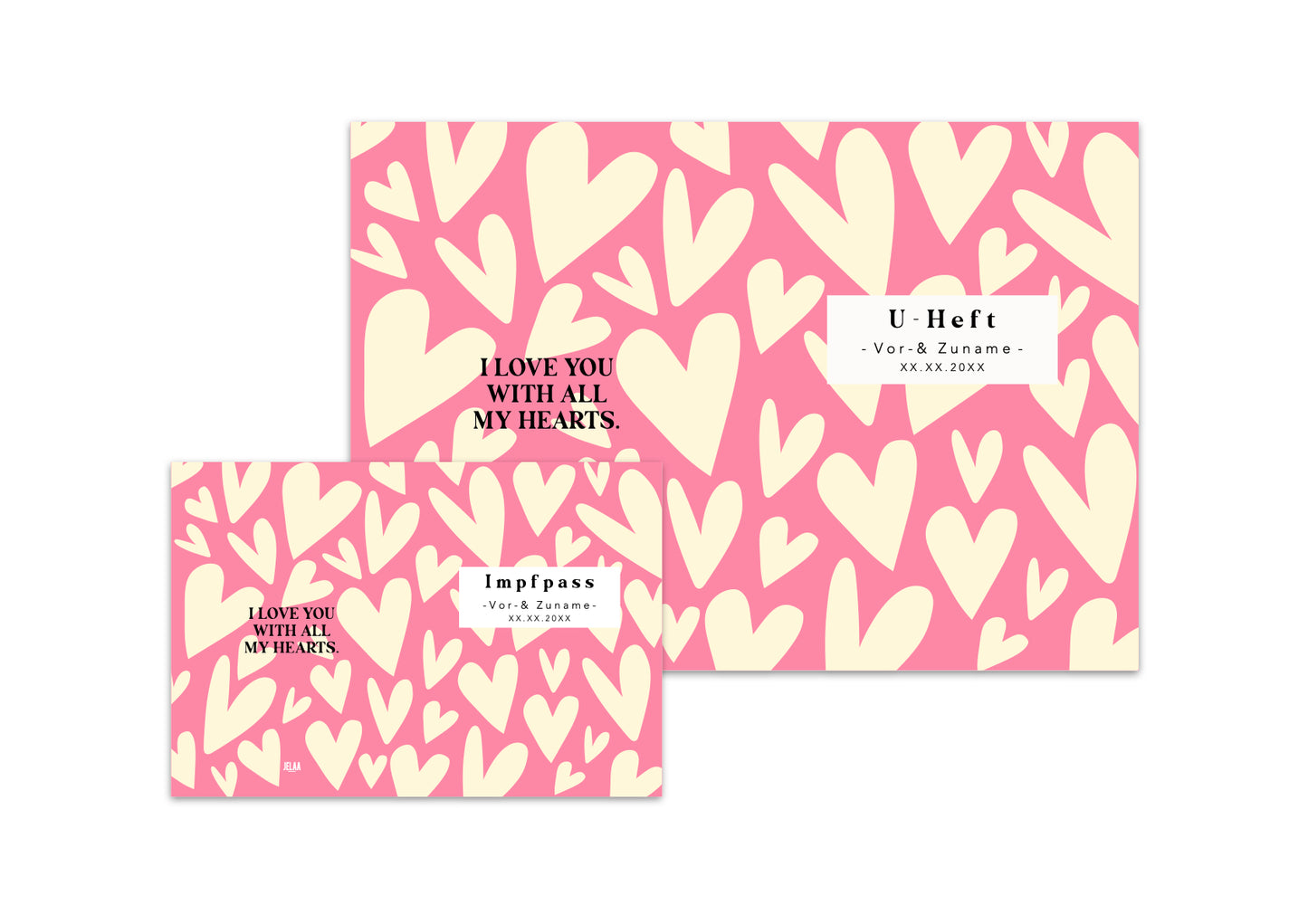 U-Heft & Impfpasshülle - Herzen pink gelb