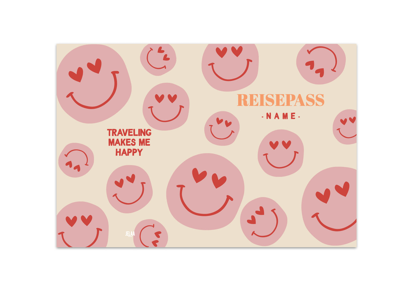 Reisepasshülle - Smiley rosa Herzen personalisiert