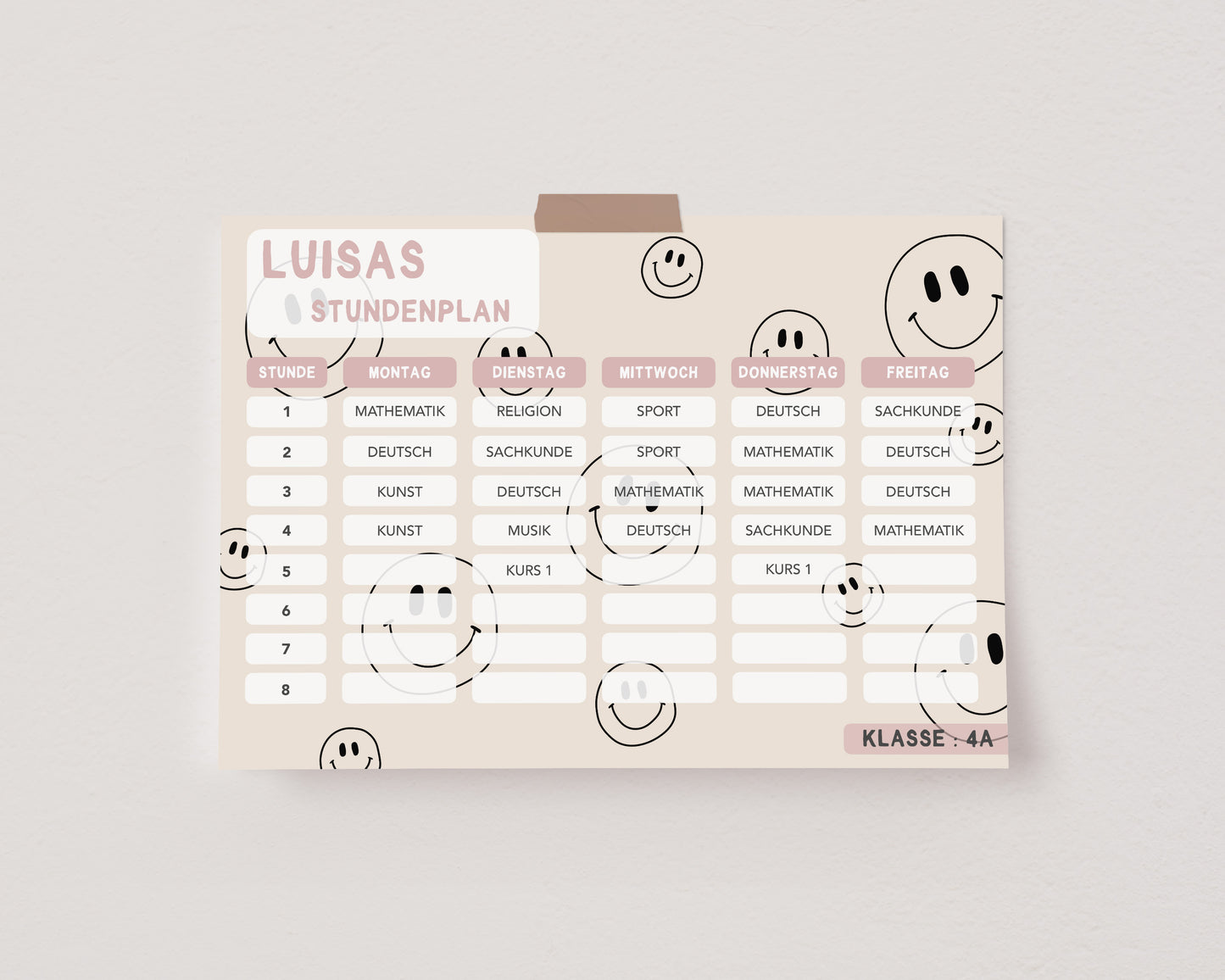 Stundenplan - Smileys schwarz beige
