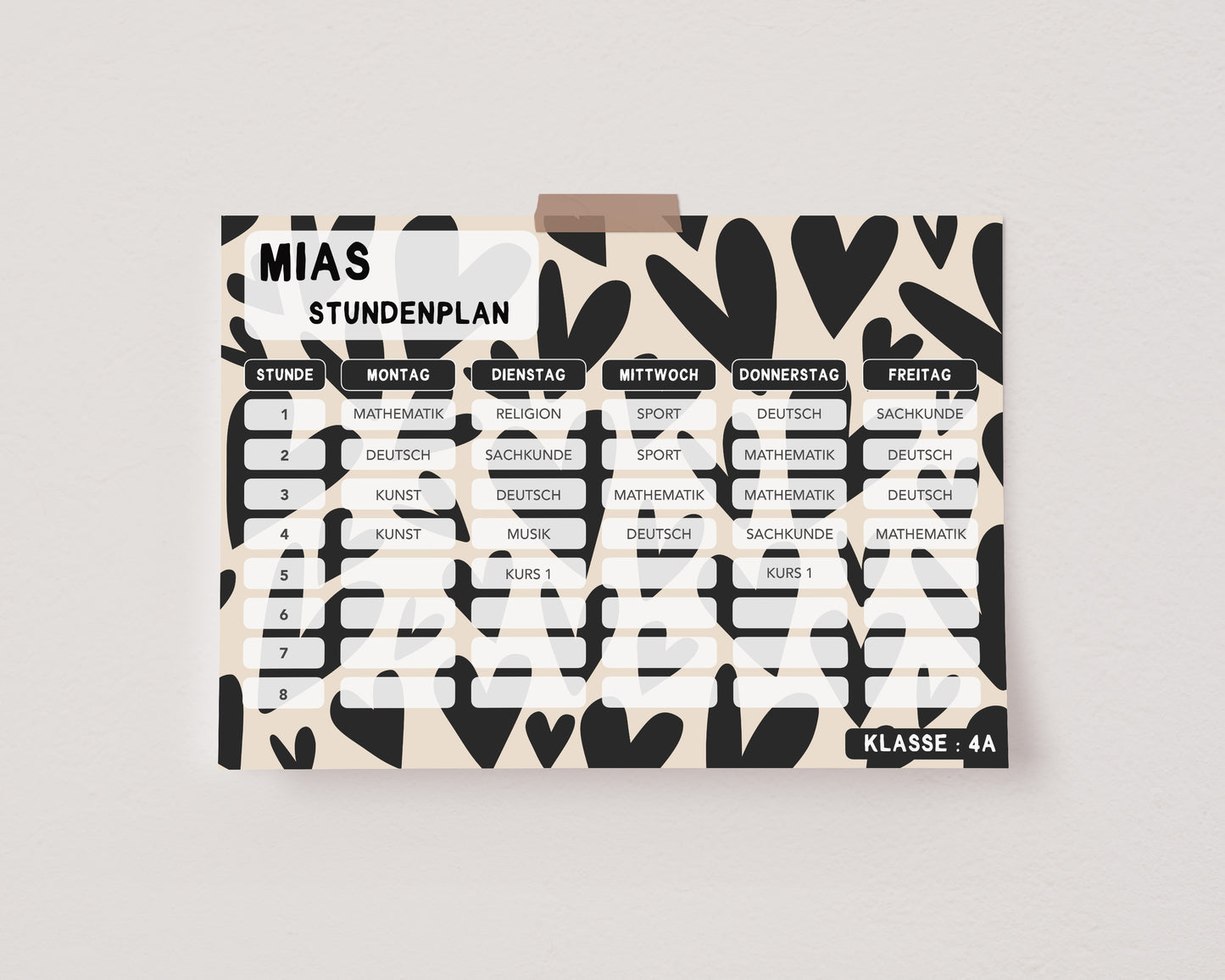 Stundenplan - Herzen schwarz