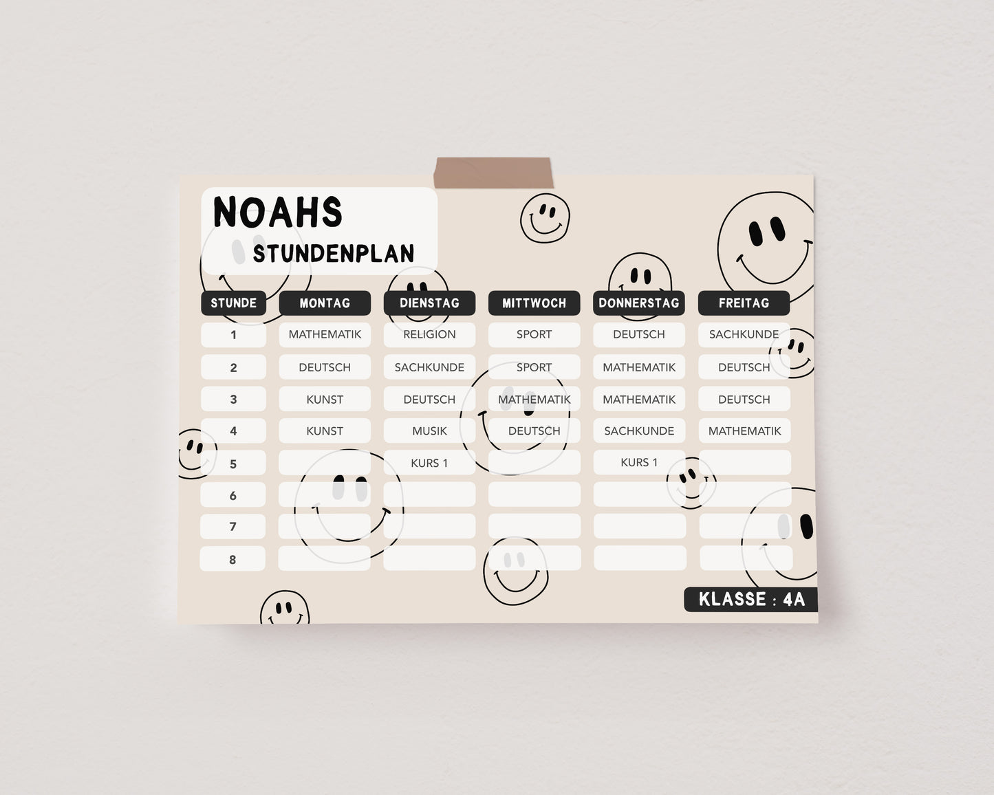 Stundenplan - Smileys schwarz