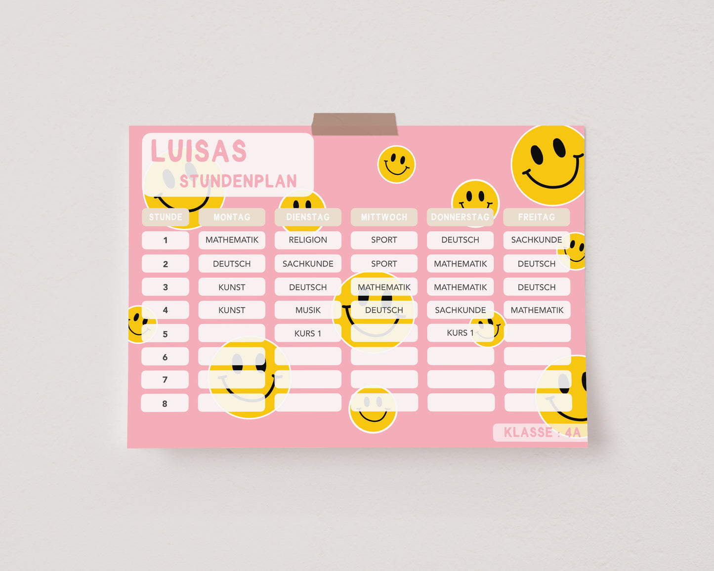 Stundenplan - Smileys pink