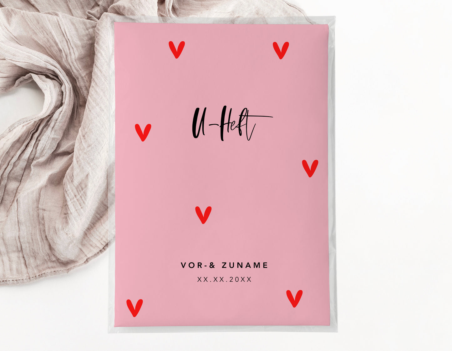 U-Heft & Impfpasshülle - Herzen rosa rot
