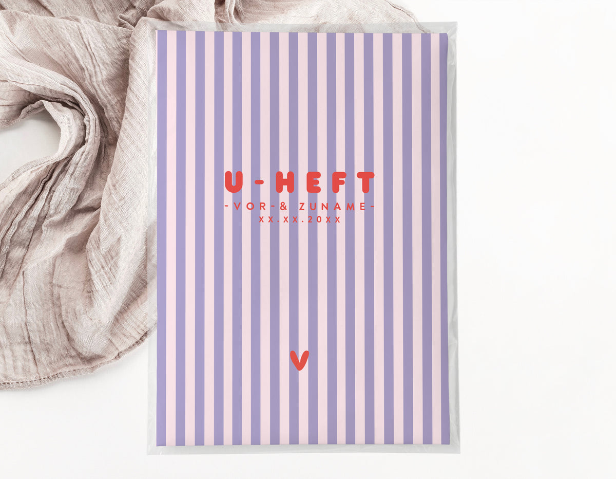U-Heft & Impfpasshülle - Gestreift lila rosa