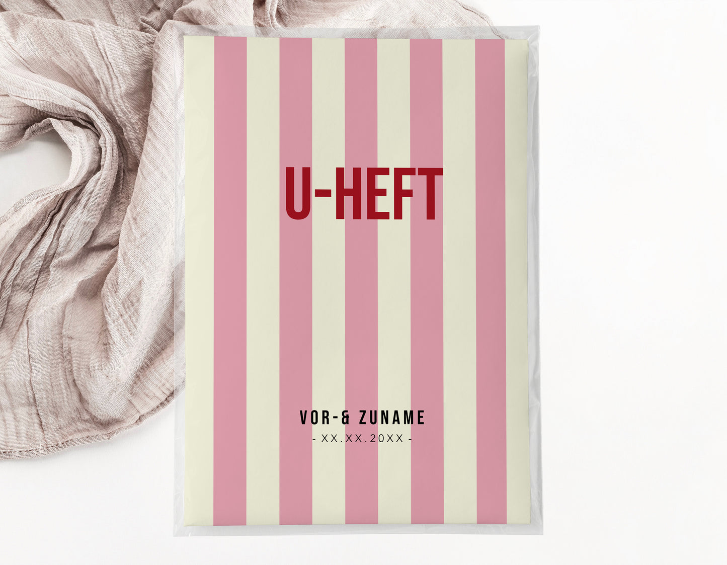 U-Heft & Impfpasshülle - Gestreift rosa creme