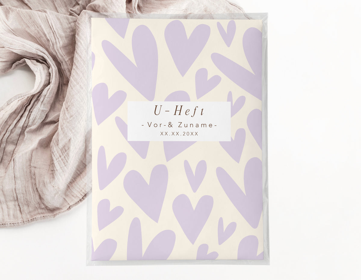 U-Heft & Impfpasshülle - Herzen lila creme