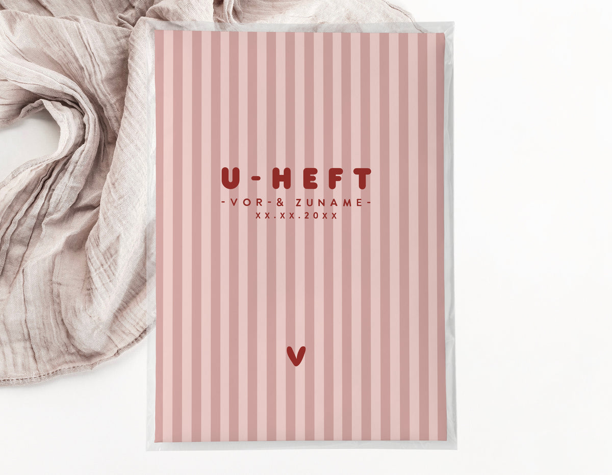 U-Heft & Impfpasshülle - Gestreift rosa