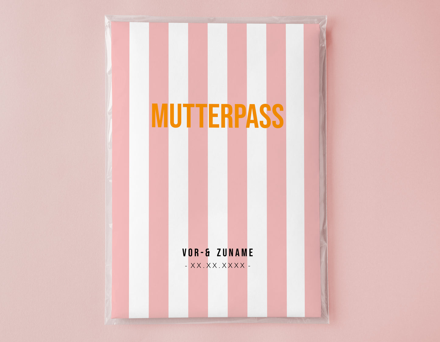 MUTTERPASSHÜLLE - Gestreift rosa weiss personalisiert