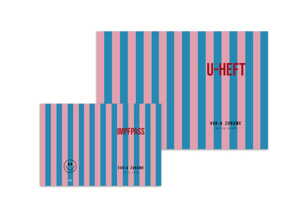 U-Heft & Impfpasshülle - Gestreift blau rosa