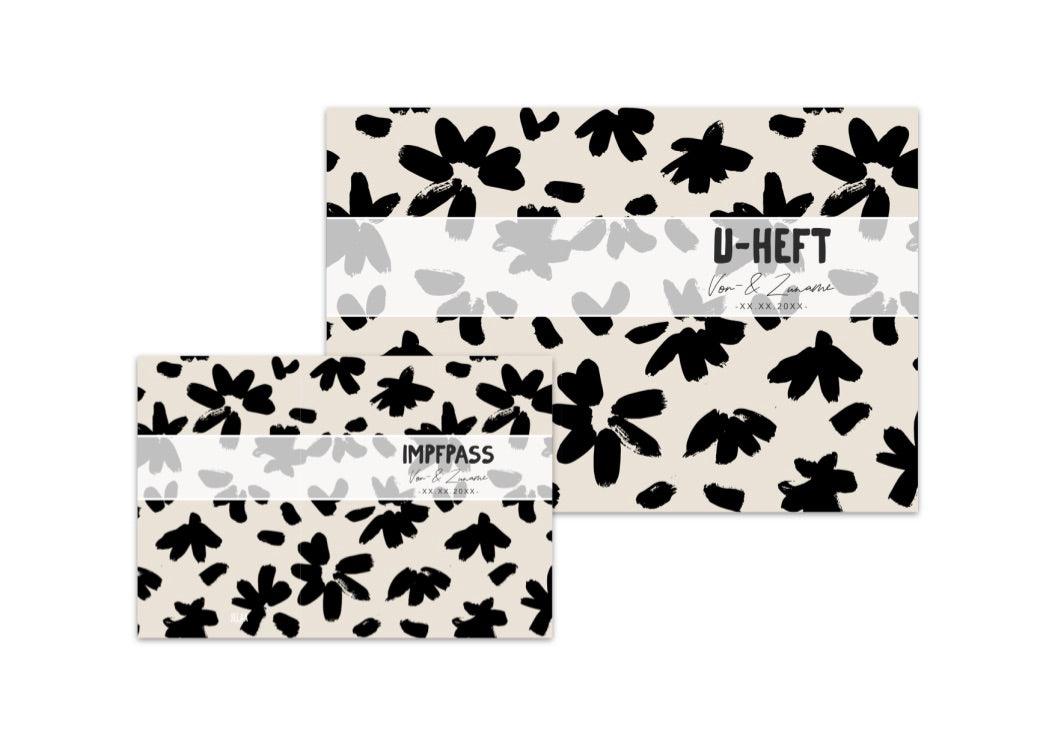 U-Heft & Impfpasshülle - Blumen schwarz