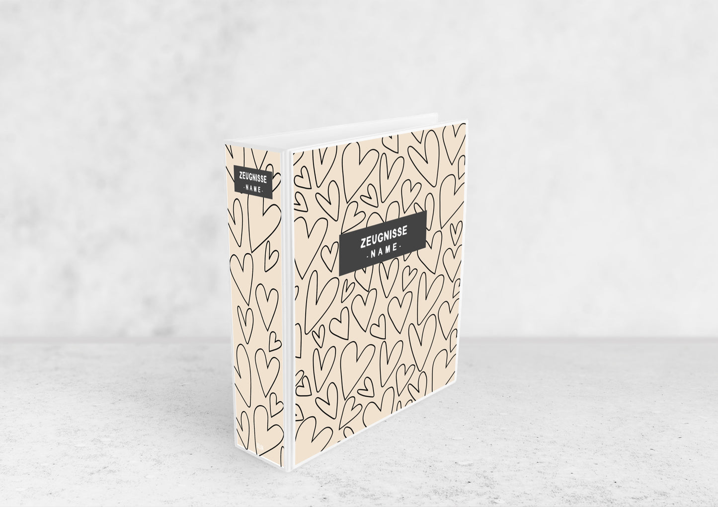 ORDNER - Herzen schwarz beige personalisiert