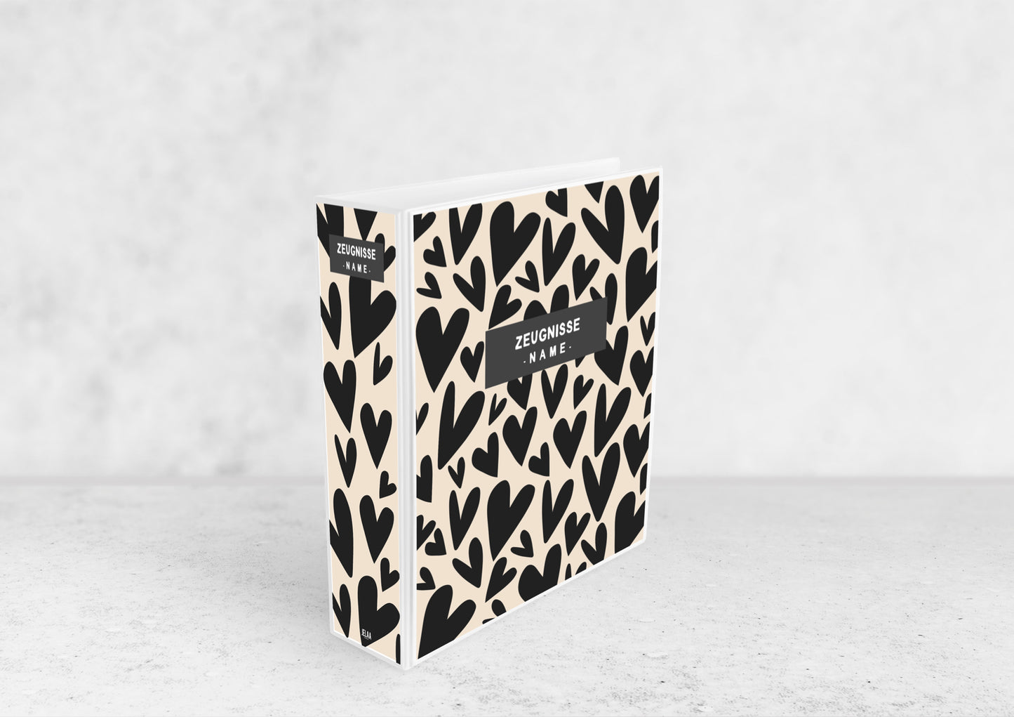 ORDNER - Herzen schwarz beige personalisiert