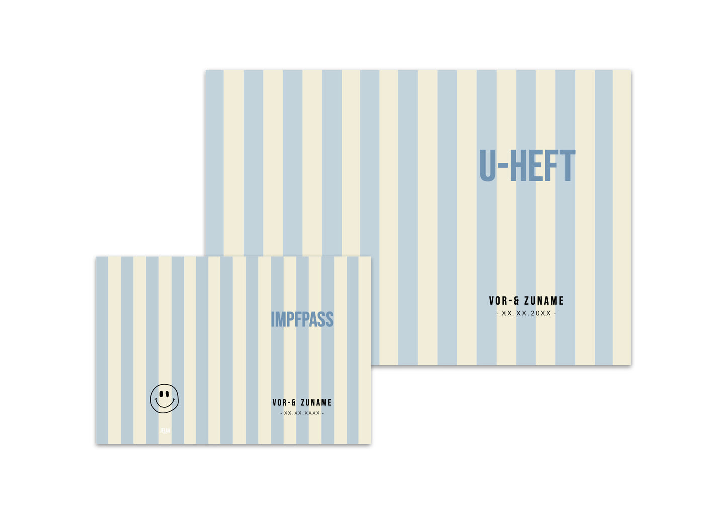 U-Heft & Impfpasshülle - Gestreift blau creme