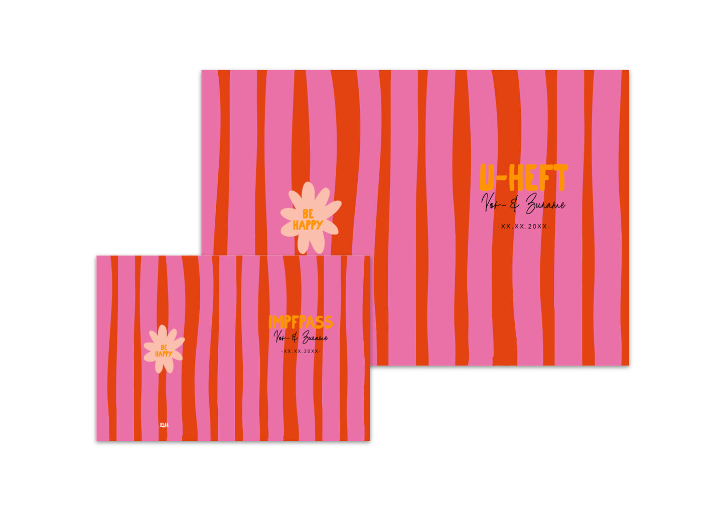 U-Heft & Impfpasshülle - Gestreift pink rot orange