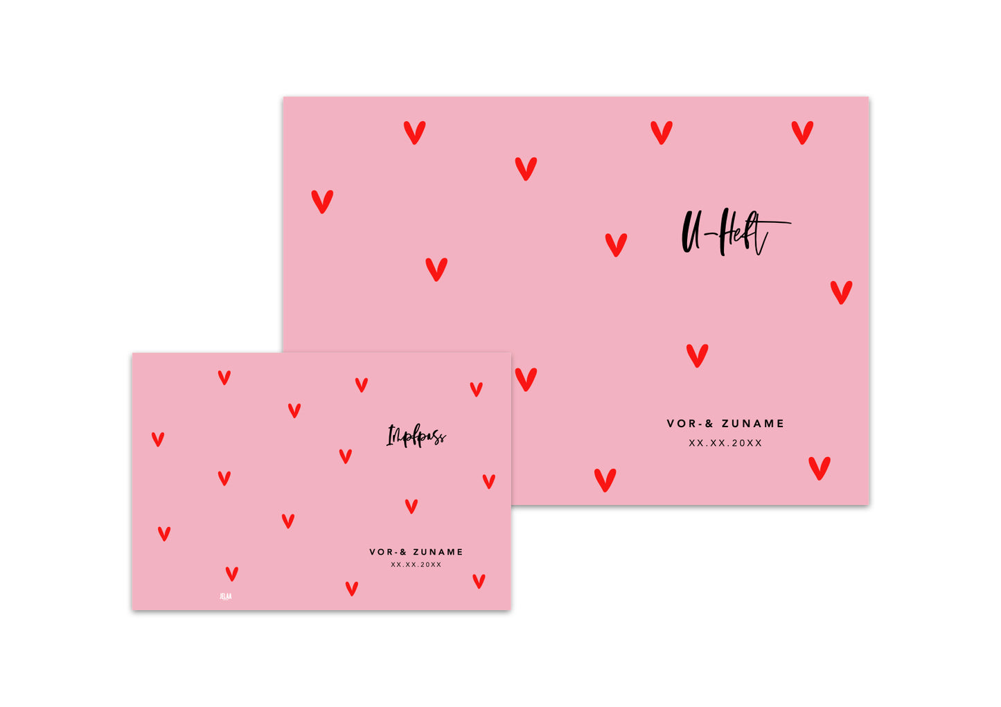U-Heft & Impfpasshülle - Herzen rosa rot