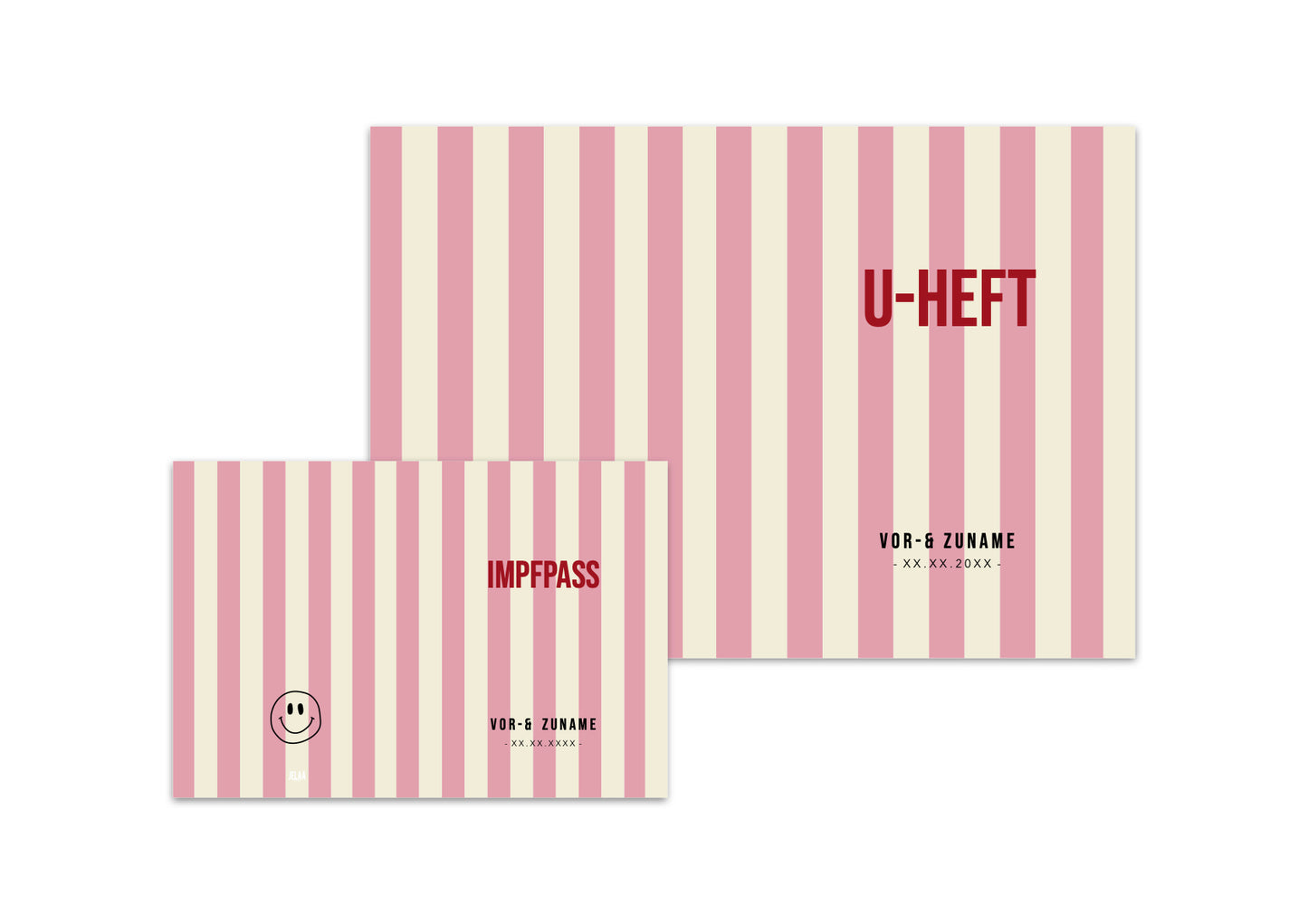 U-Heft & Impfpasshülle - Gestreift rosa creme