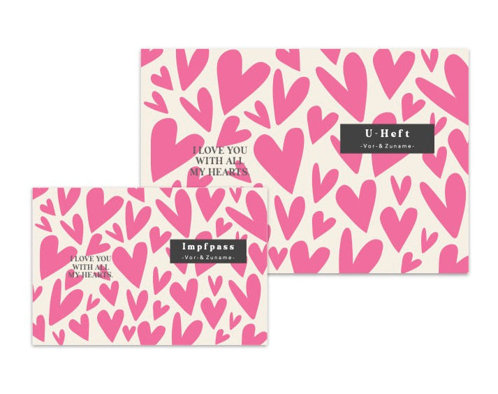 U-Heft & Impfpasshülle - Herzen pink