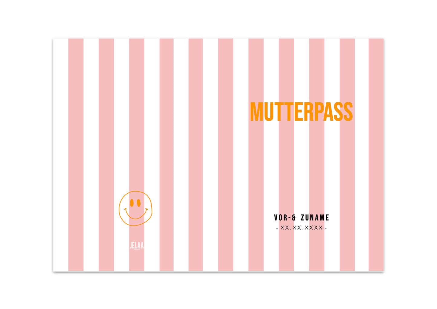 MUTTERPASSHÜLLE - Gestreift rosa weiss personalisiert