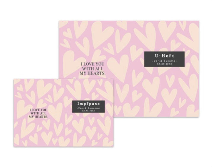 U-Heft & Impfpasshülle - Herzen flieder beige