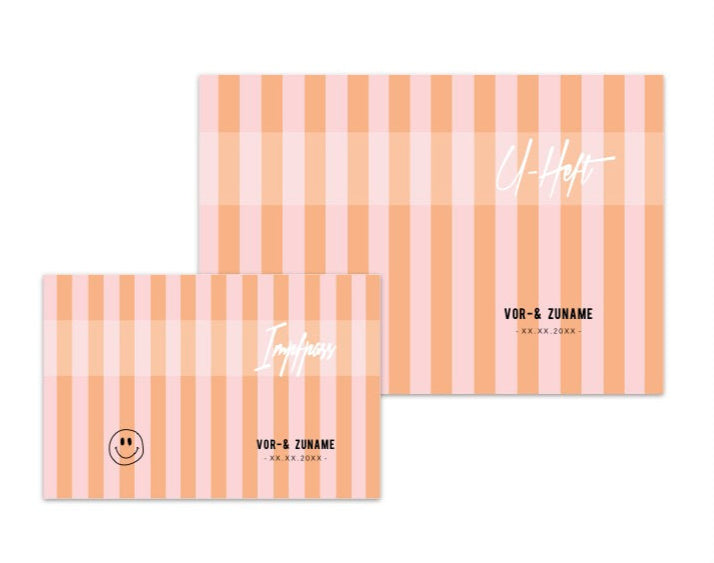 U-Heft & Impfpasshülle - Gestreift rosa orange