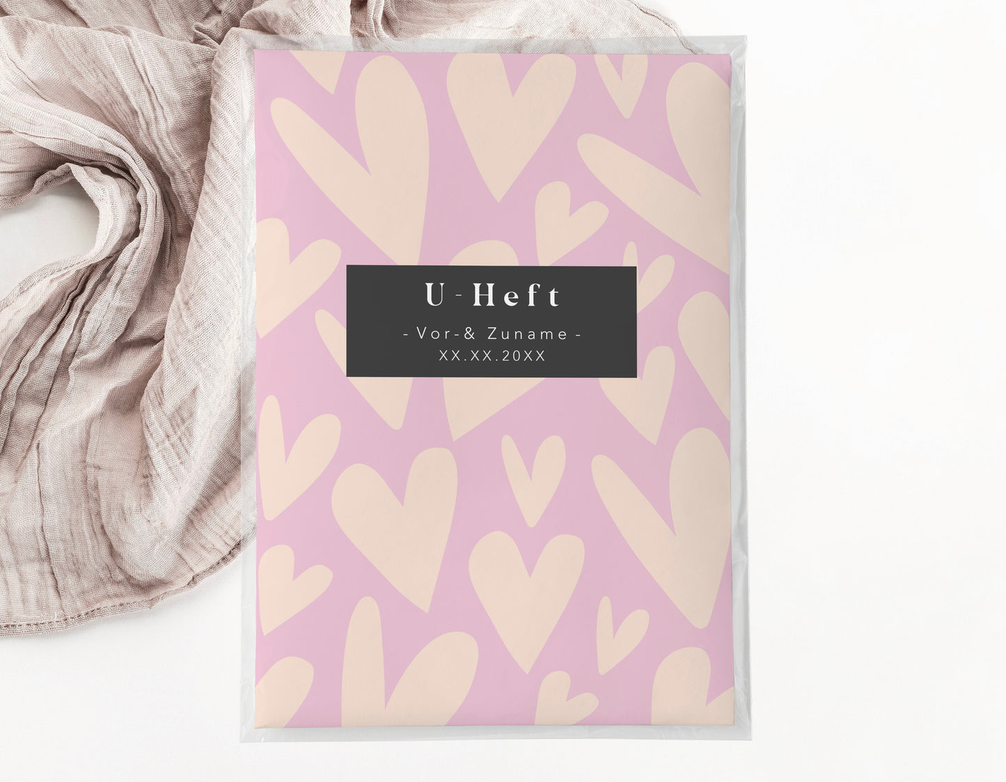 U-Heft & Impfpasshülle - Herzen flieder beige
