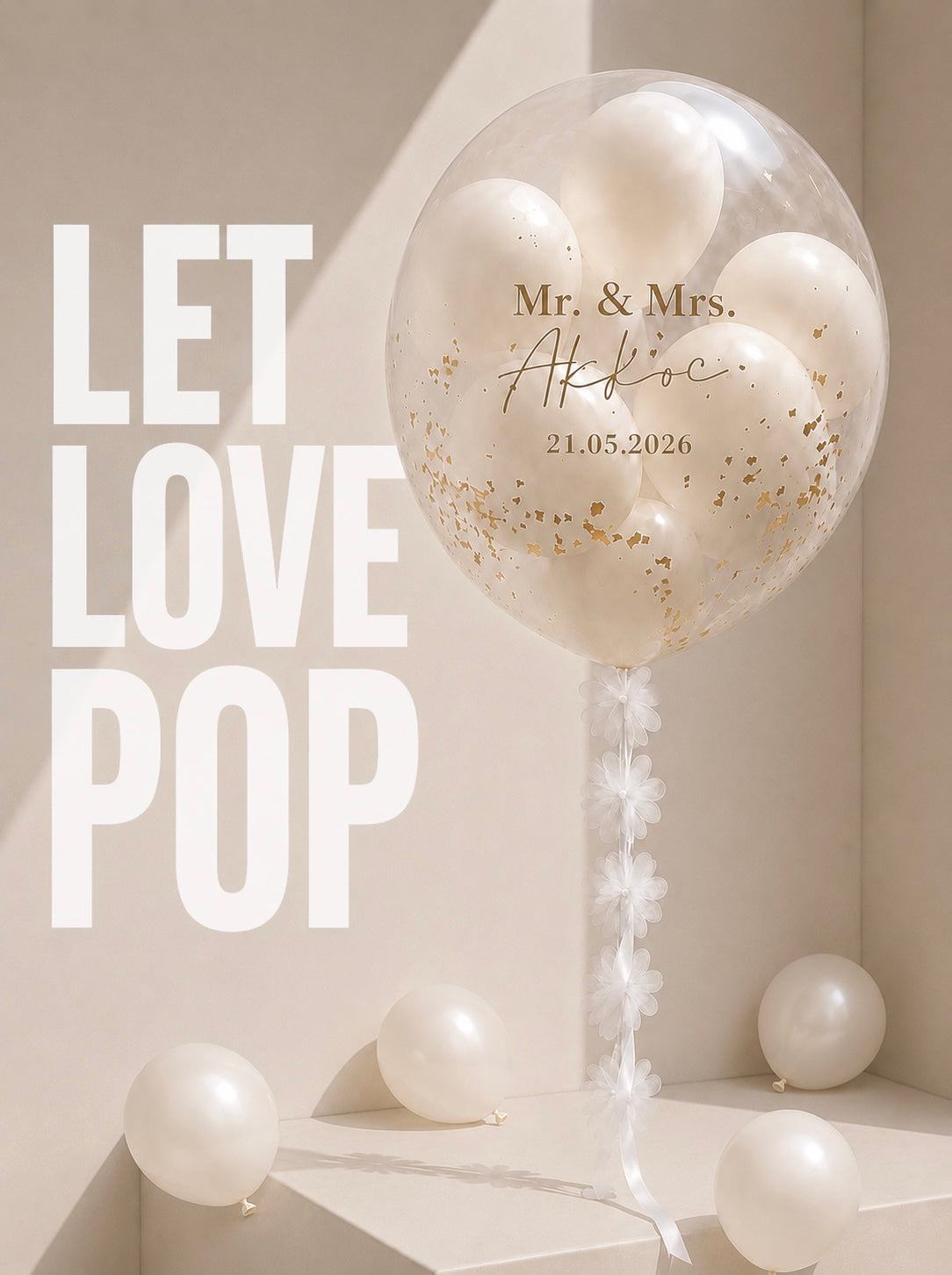 XL POP UP Ballon personalisiert - Weiss gold