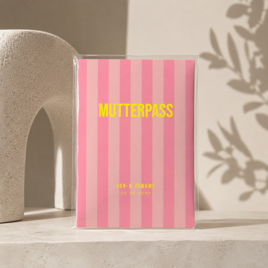 MUTTERPASSHÜLLE - Gestreift pink personalisiert