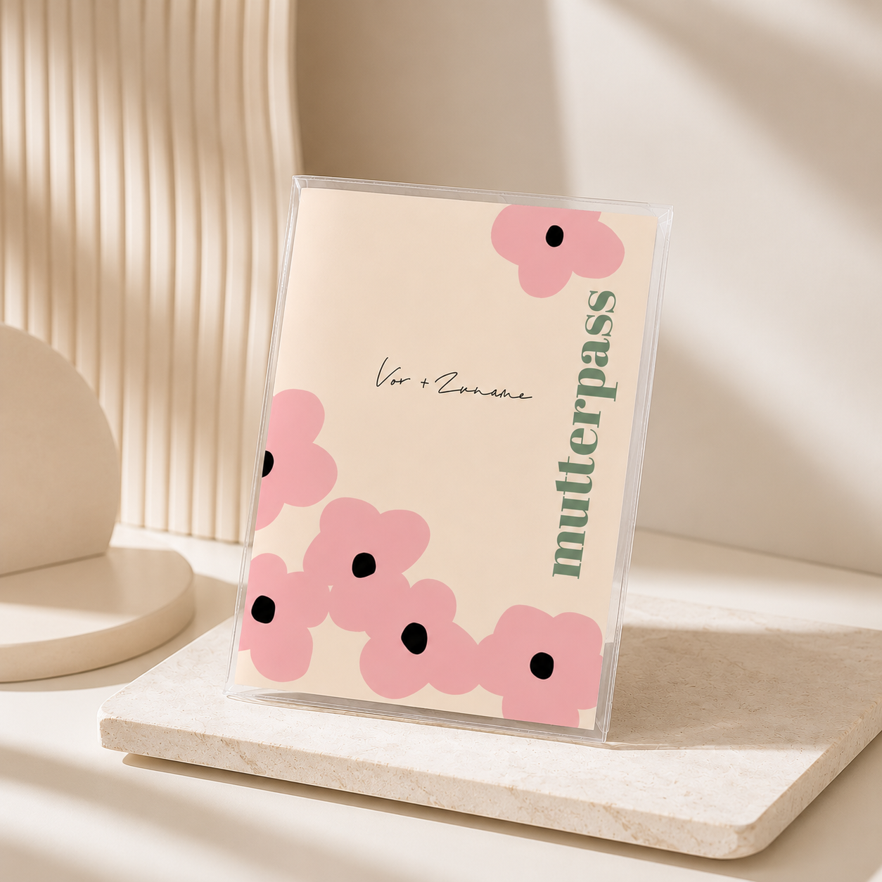 MUTTERPASSHÜLLE - Blumen rosa beige personalisiert