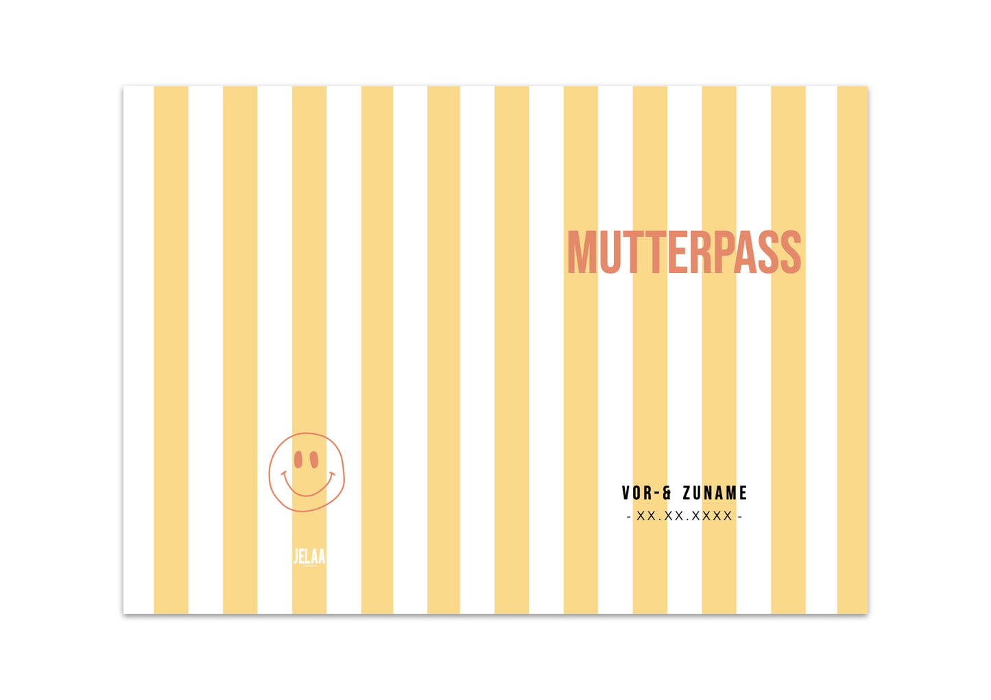MUTTERPASSHÜLLE - Gestreift gelb weiss personalisiert
