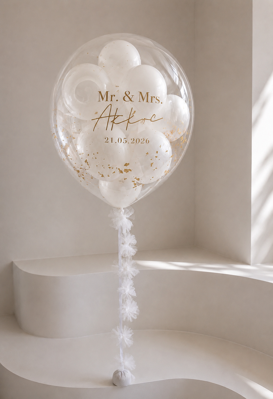 XL POP UP Ballon personalisiert - Weiss gold