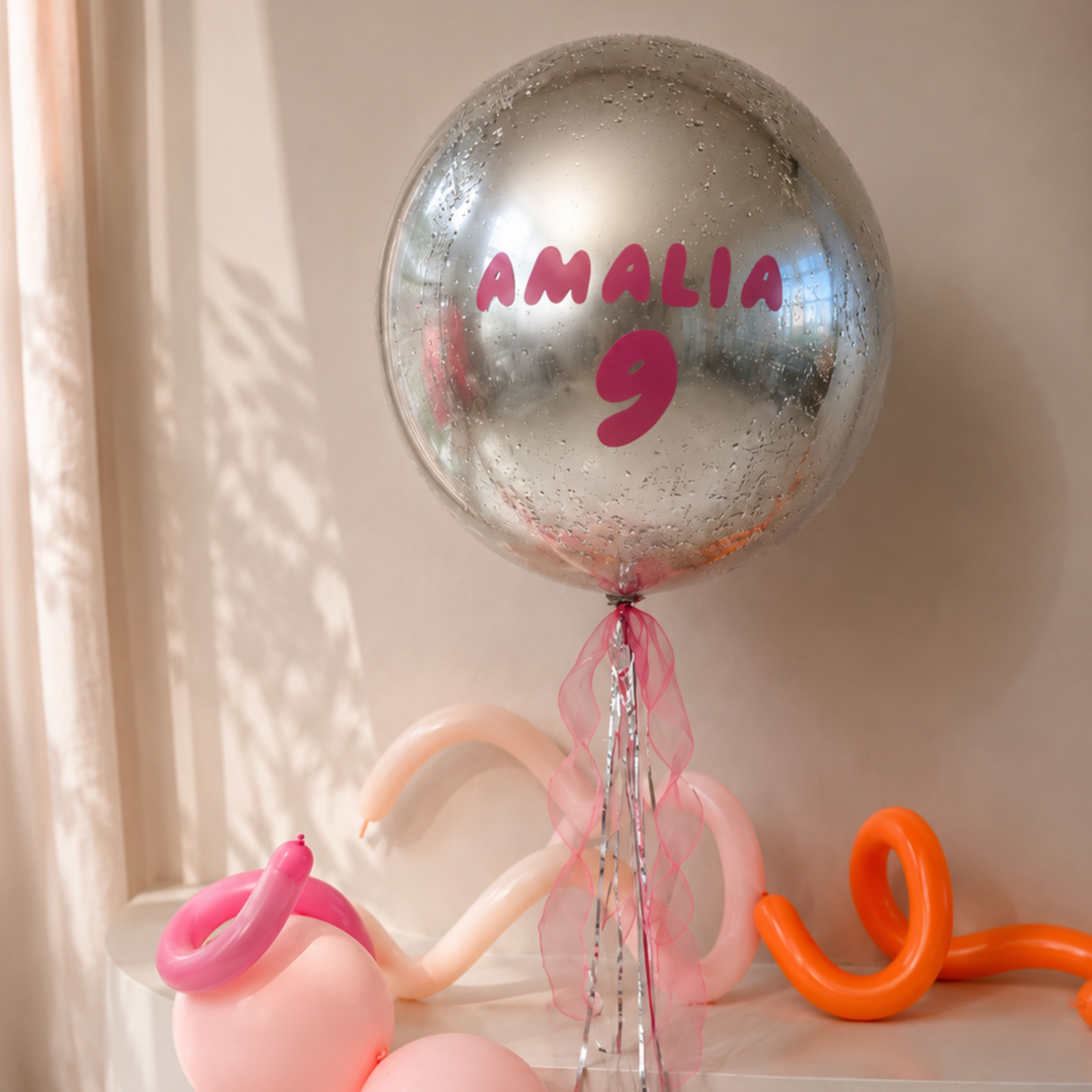 XL Ballon personalisiert - Silber pink