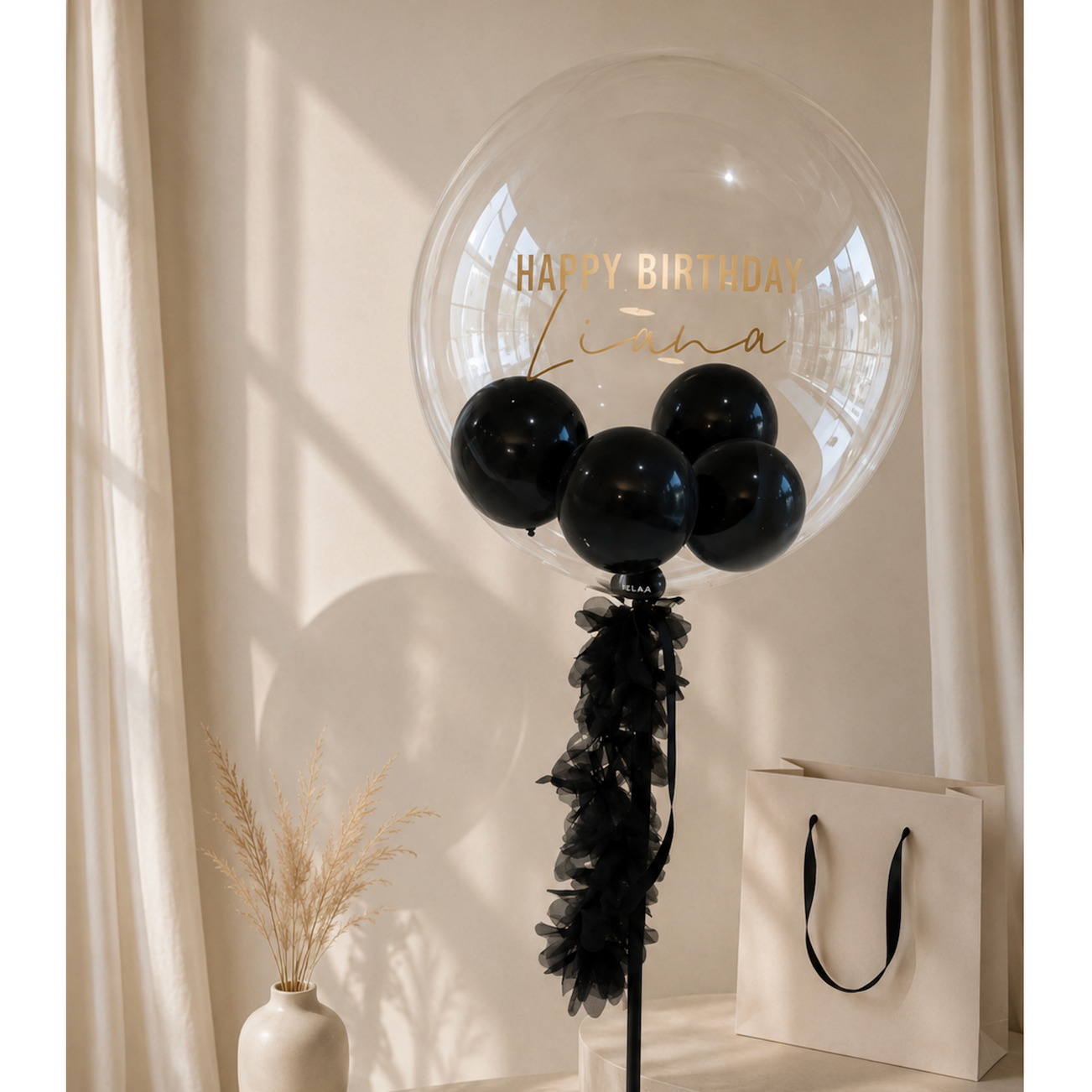 XL Ballon personalisiert - Schwarz gold transparent