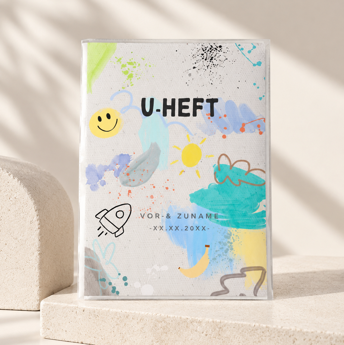 U-Heft & Impfpasshülle - Bunte Malerei blau