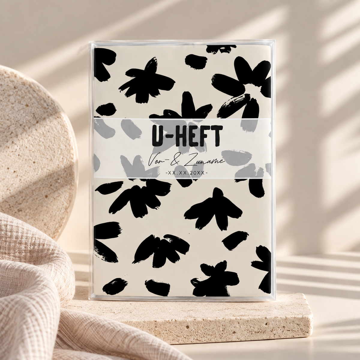 U-Heft & Impfpasshülle - Blumen schwarz