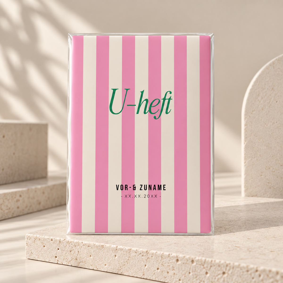 U-Heft & Impfpasshülle - Gestreift pink creme