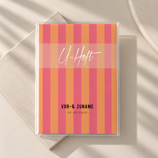 U-Heft & Impfpasshülle - Gestreift pink orange