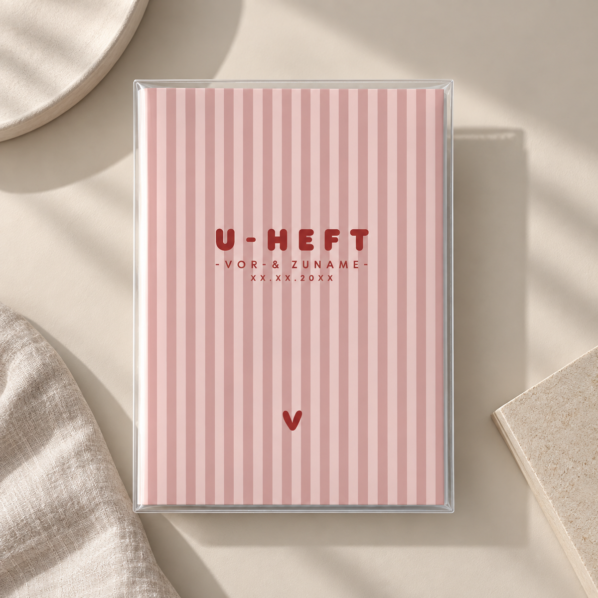 U-Heft & Impfpasshülle - Gestreift rosa
