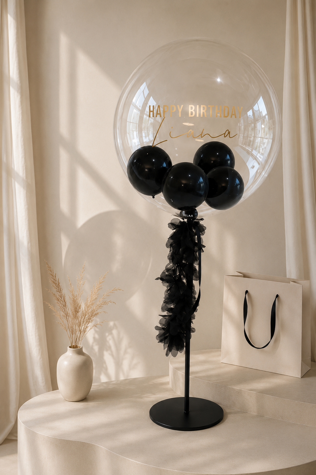 XL Ballon personalisiert - Schwarz gold transparent