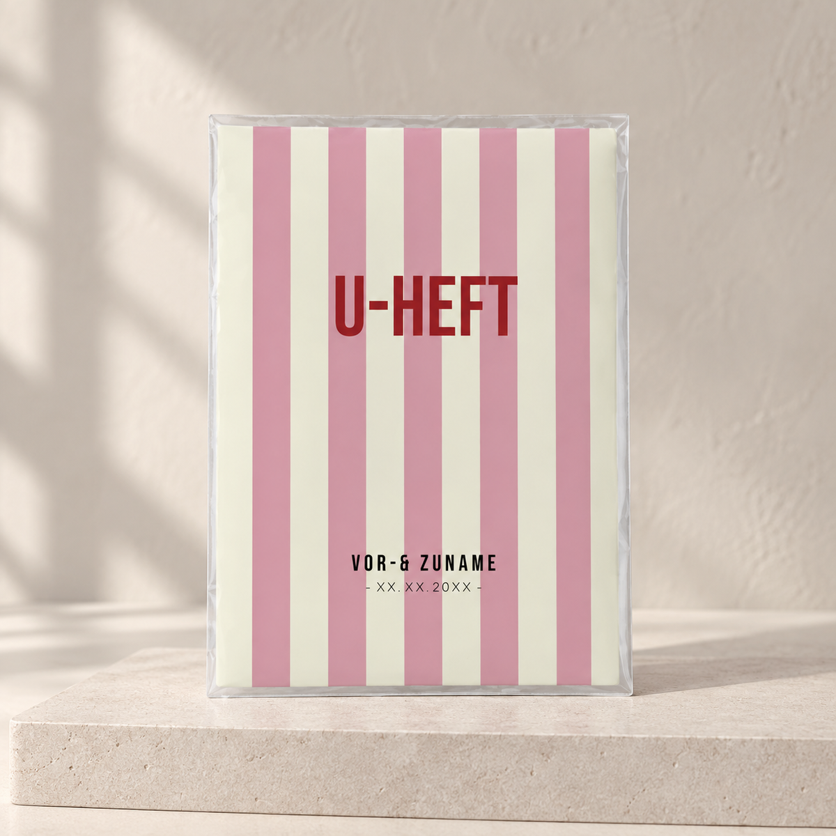 U-Heft & Impfpasshülle - Gestreift rosa creme