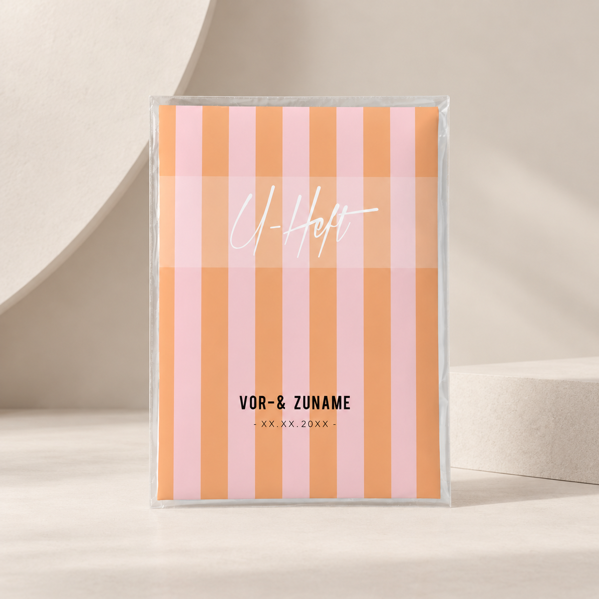 U-Heft & Impfpasshülle - Gestreift rosa orange