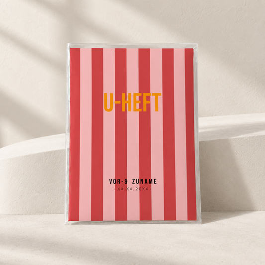 U-Heft & Impfpasshülle - Gestreift rosa rot