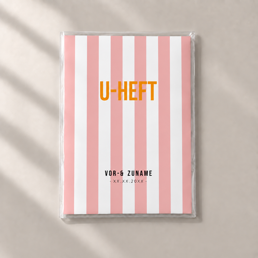 U-Heft & Impfpasshülle - Gestreift rosa weiss