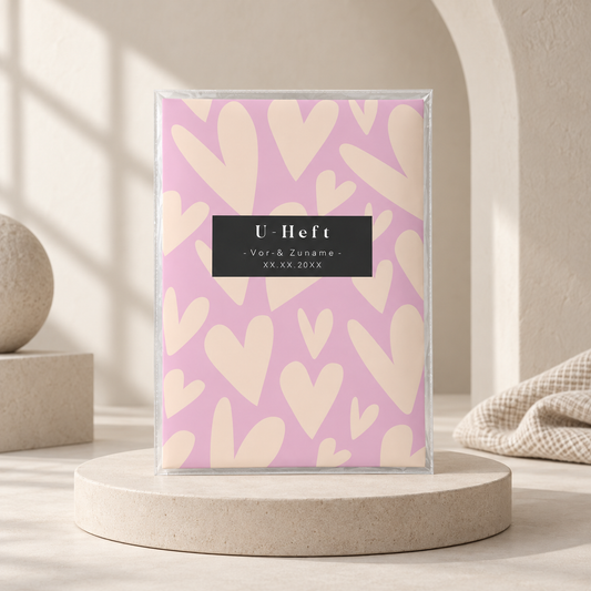 U-Heft & Impfpasshülle - Herzen flieder beige