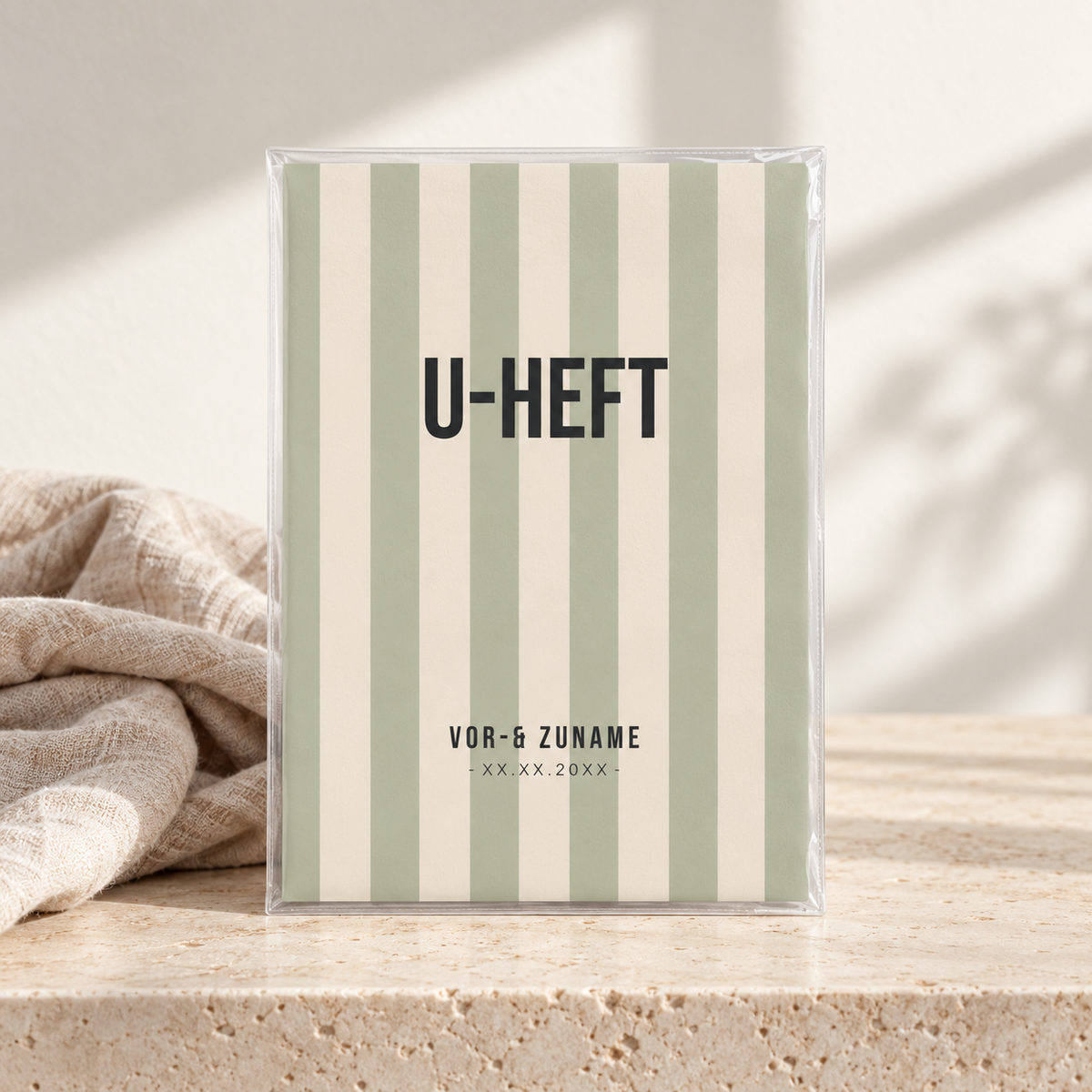 U-Heft & Impfpasshülle - Gestreift khaki beige