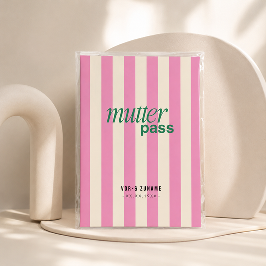 MUTTERPASSHÜLLE - Gestreift pink creme personalisiert