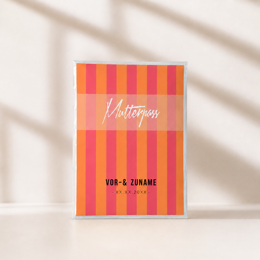 MUTTERPASSHÜLLE - Gestreift pink orange personalisiert